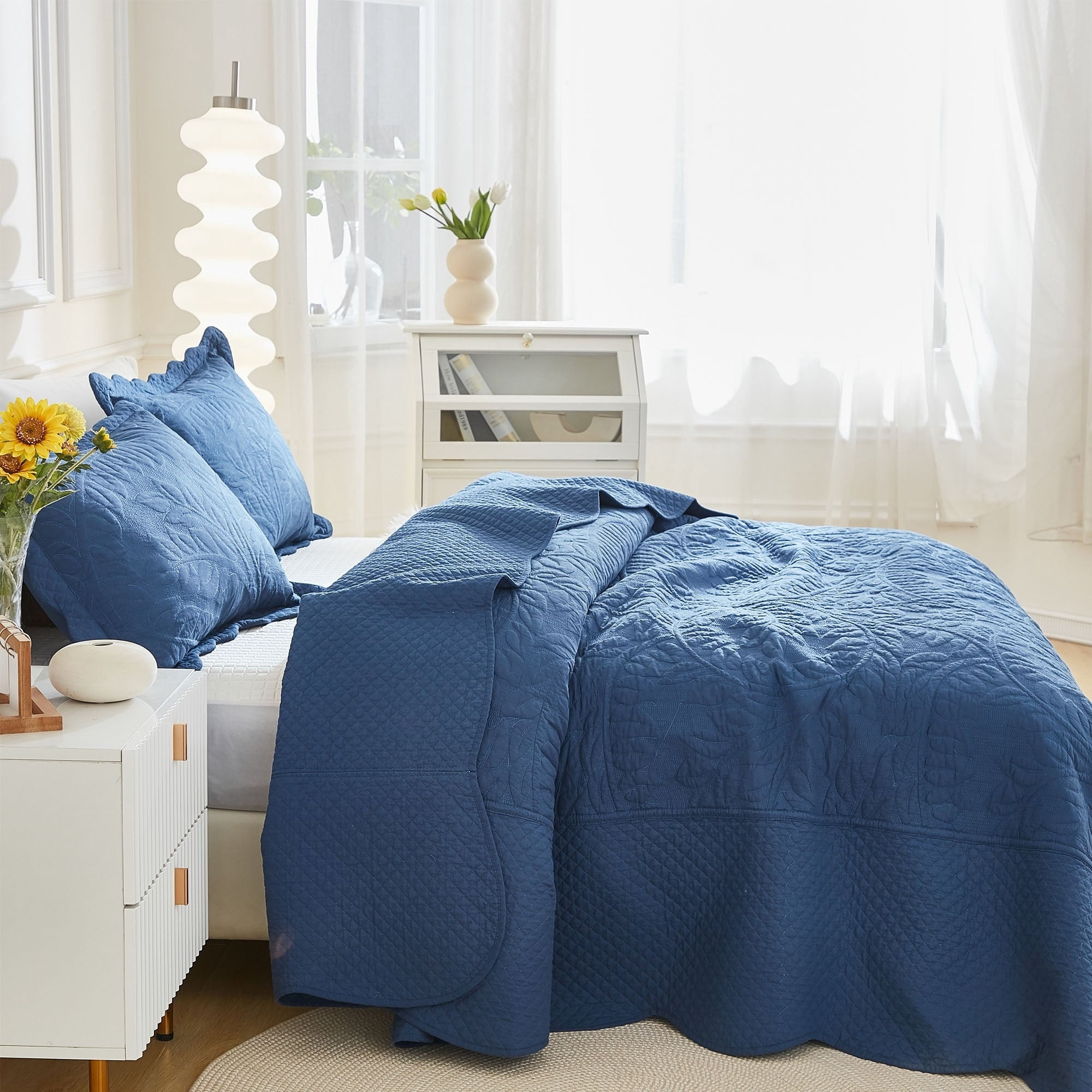 MarCielo  3 Piece Cotton Oversized Bedspread Quilt Set Tmonica Cosmic Navy - Queen