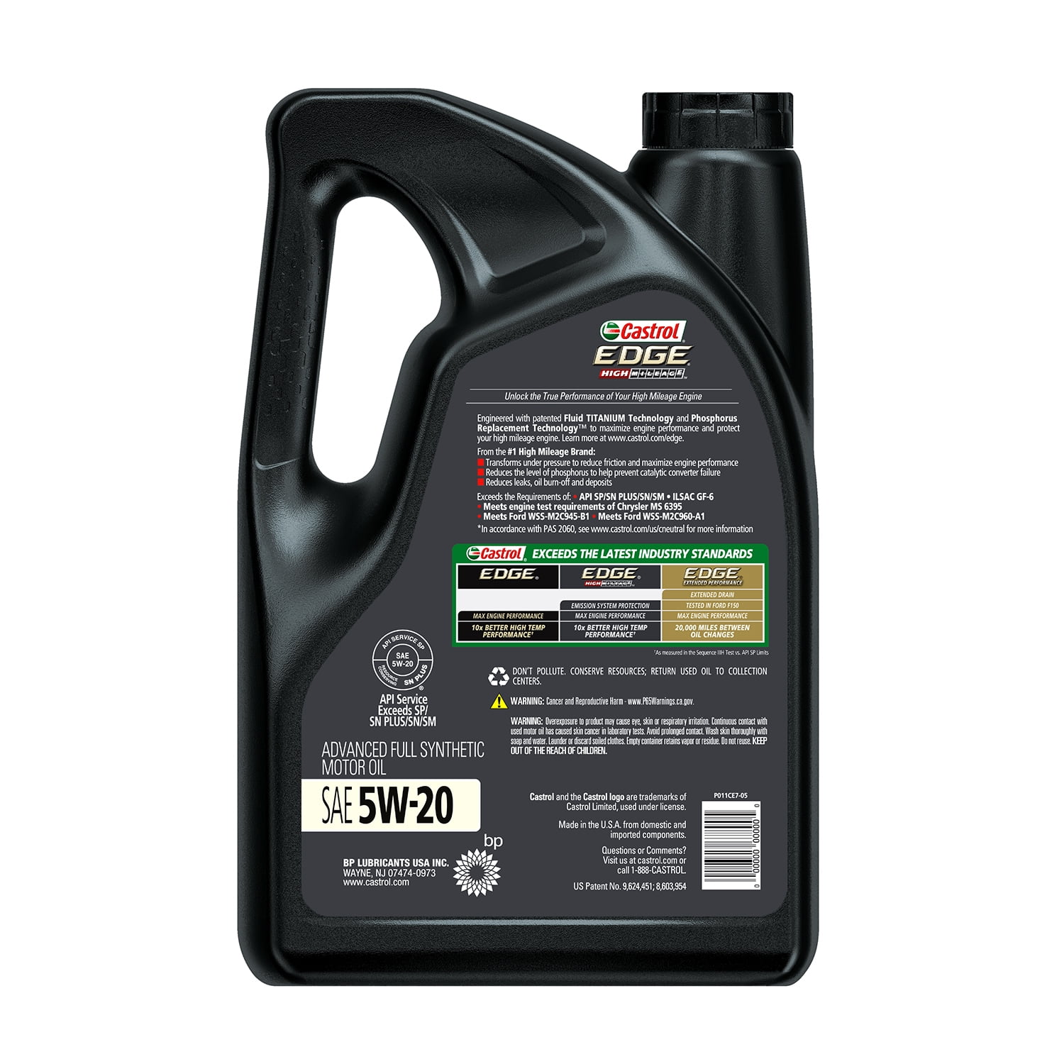Castrol Edge High Mileage 5W-20 Advanced Full Synthetic Motor Oil, 5 Quarts, Case of 3