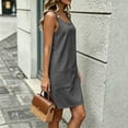 thumbnail image 6 of Shift Dresses for Women Square Neck Sleeveless Button Detail Midi Dress with Pockets Casual Summer Vacation Sundress Dark Gray S, 6 of 7