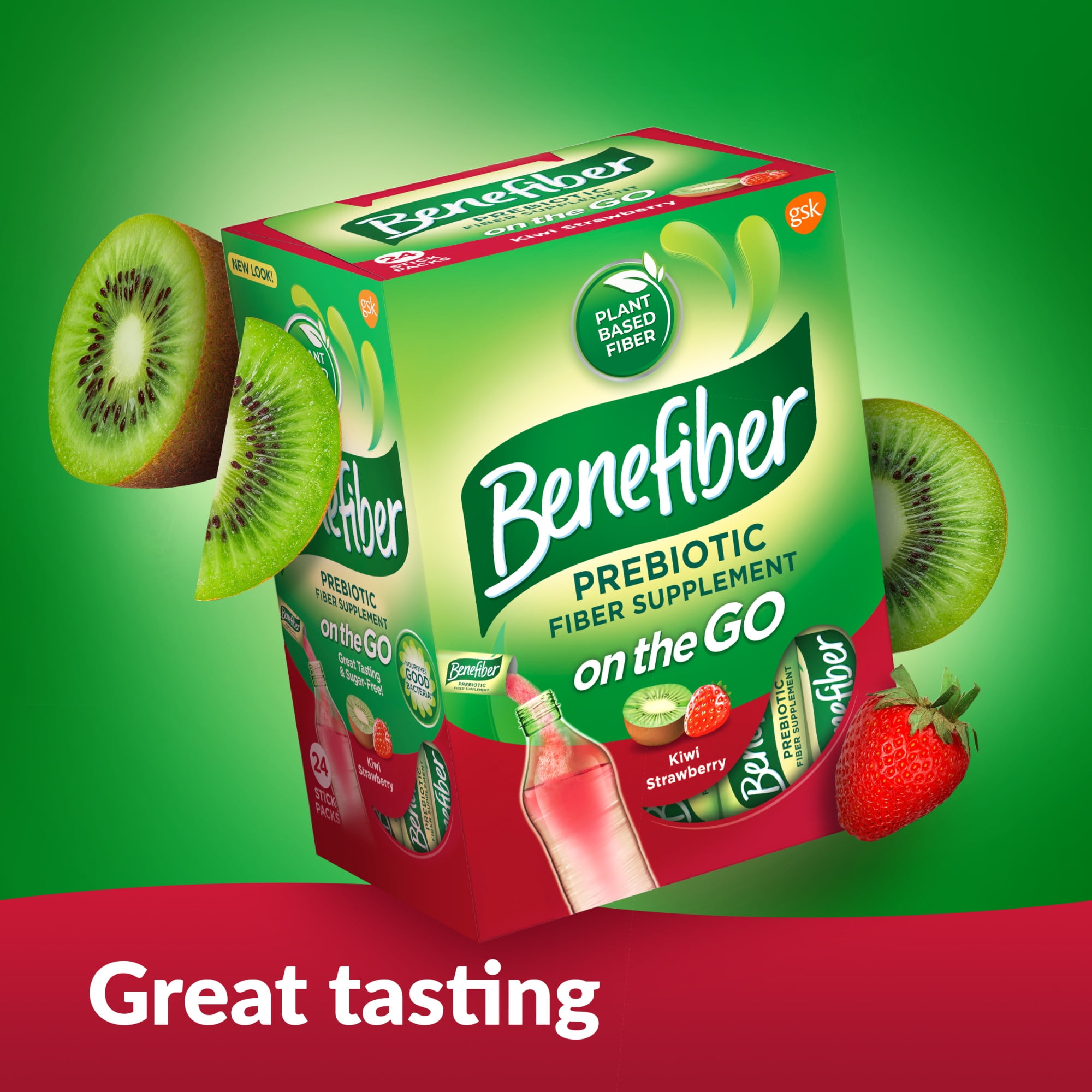 Benefiber On The Go Prebiotic Fiber Powder, Kiwi Strawberry, 5.28 Oz, 24 Ct