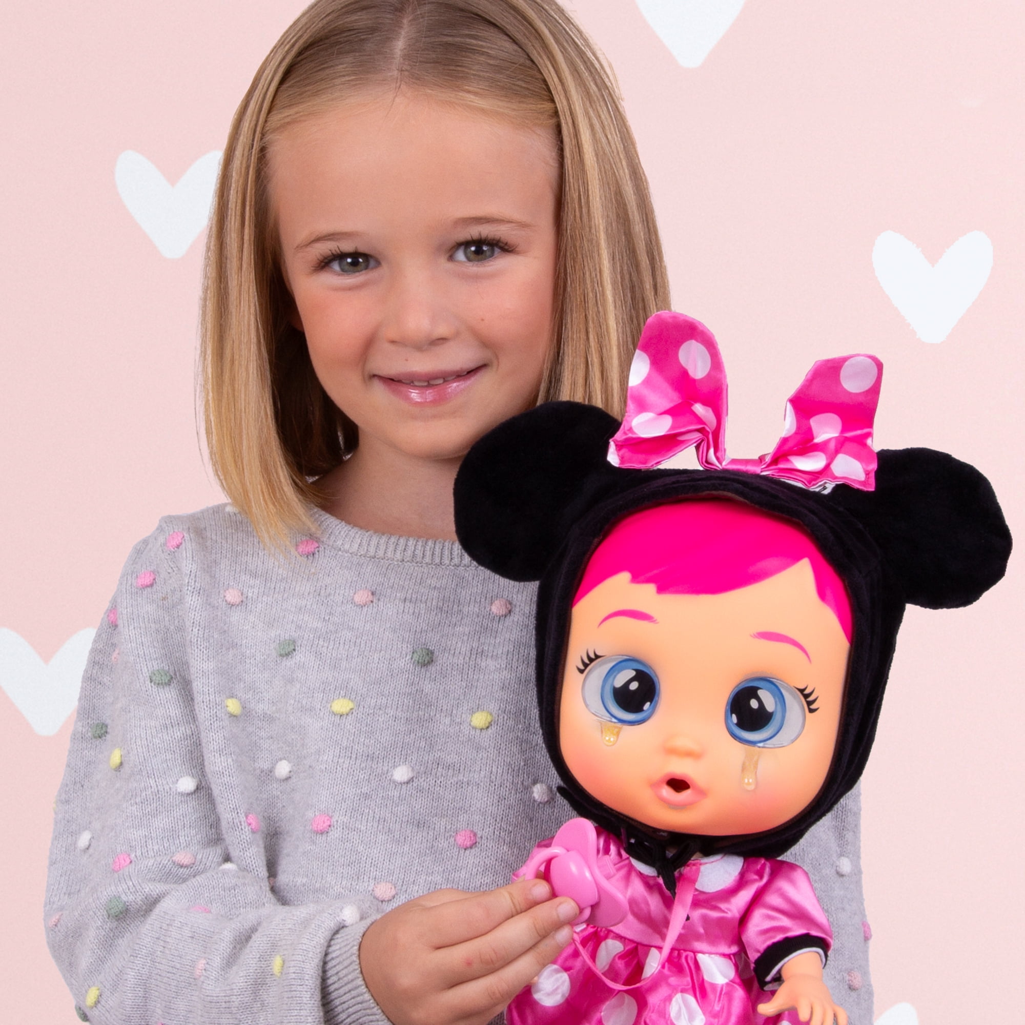 Cry Babies Disney Nurturing Baby Doll Inspired by Minnie Mouse, Dressed Up in The Iconic Pink Dress and Cries Real Tears with Pink Hair
