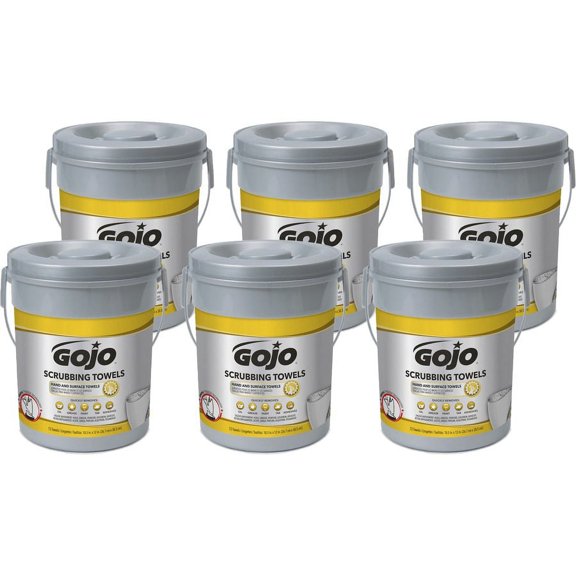 Gojo; Scrubbing Towels - 10.50" x 13" - White - Heavy Duty, Non-irritating - For Hand - 72 Per Canister - 6 / Carton | Bundle of 5 Cartons