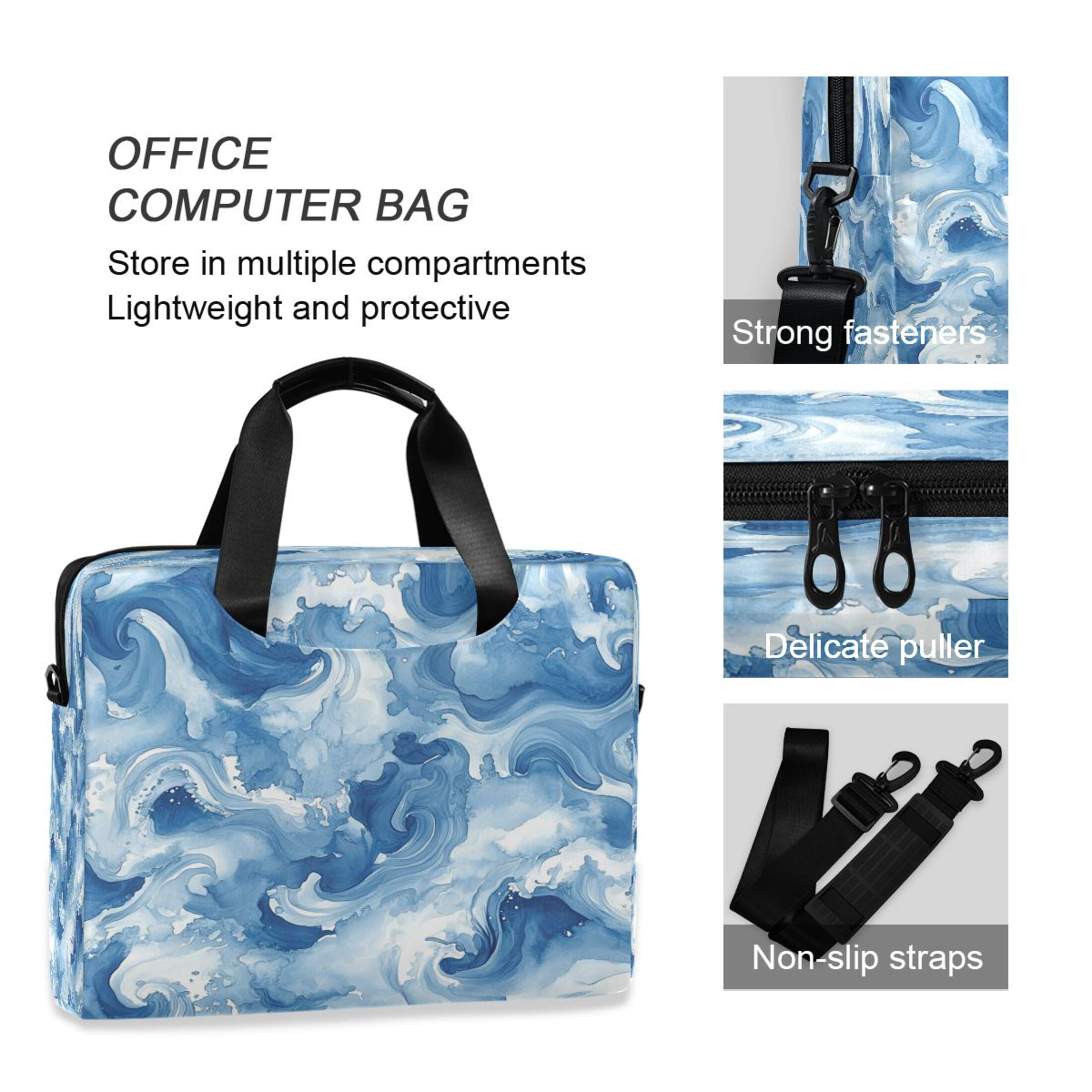 16" Laptop Tote Bag Laptop Sleeve Case Computer Briefcase for Work & Travel Fluid Indigo Waves
