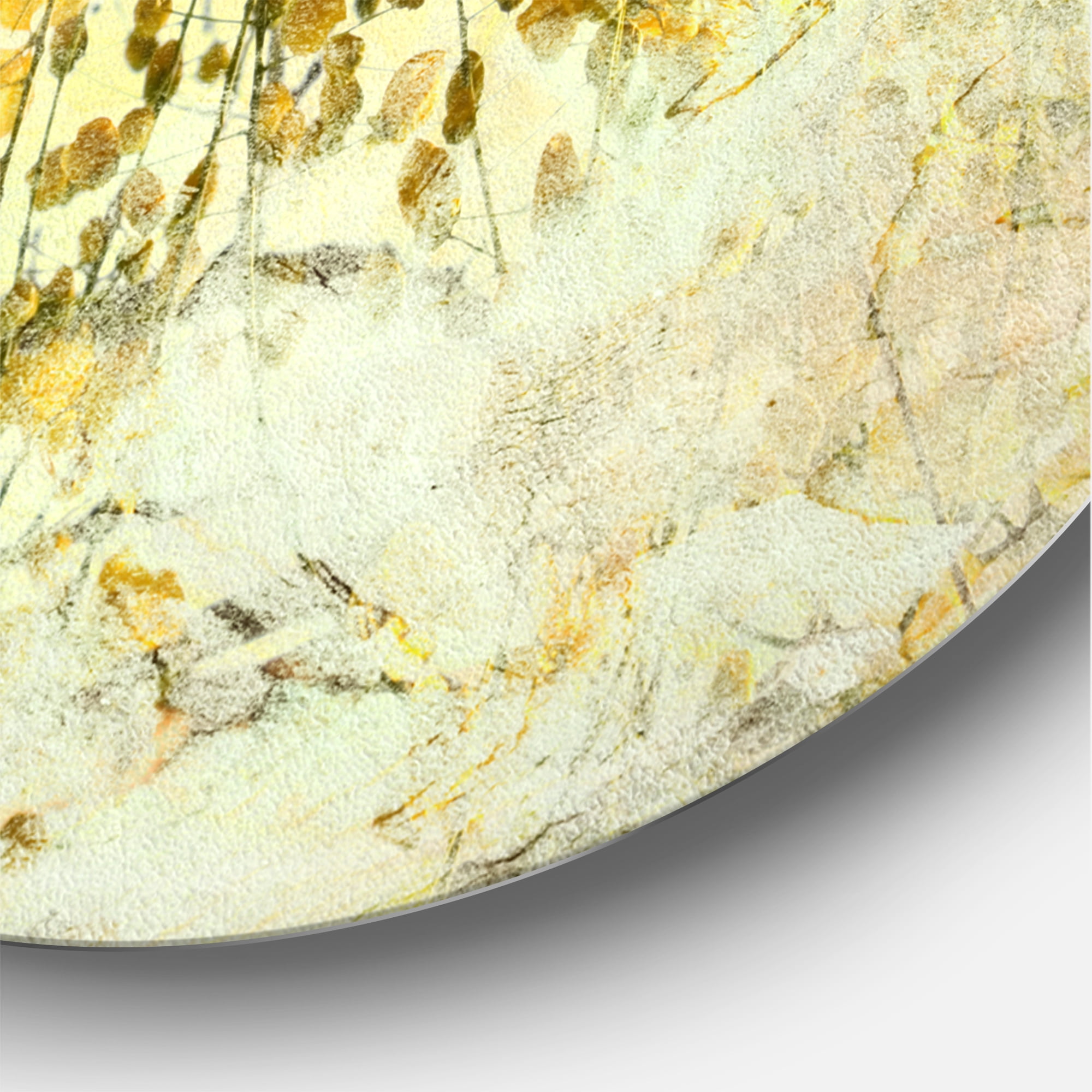 Designart 'Abstract Yellow Flower Grunge Art' Modern Circle Metal Wall Art 29x29 - Disc of 29
