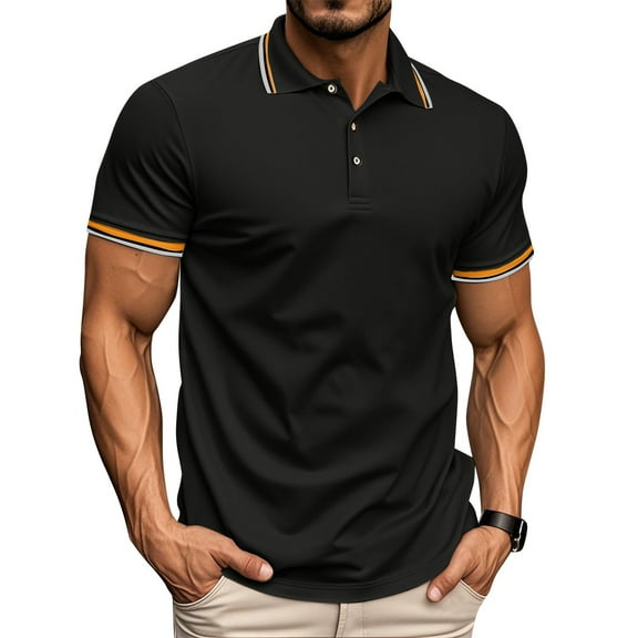 JGNGSHN Black Polo Shirts for Men Moisture Wicking Quick-Dry Solid Short Sleeve Golf Shirt Performance T-Shirts