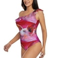 thumbnail image 2 of Easygdp Pink Pig Women's One Shoulder Ruffle Monokini Bathing Suits with Removable Chest Pad, Quick Drying - Large, 2 of 8