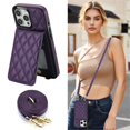 thumbnail image 3 of For Apple iPhone 13 Pro RFID Blocking Protective Purse Wallet Case Magnetic Flip Cover Multi-Card Slots Pocket With Detachable Shoulder Strap,Dark purple,For iPhone 13 Pro, 3 of 7