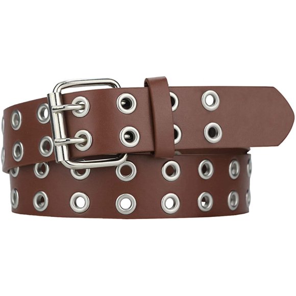 Double Grommet Belt PU Leather Punk Aesthetic Belt for Women Jeans