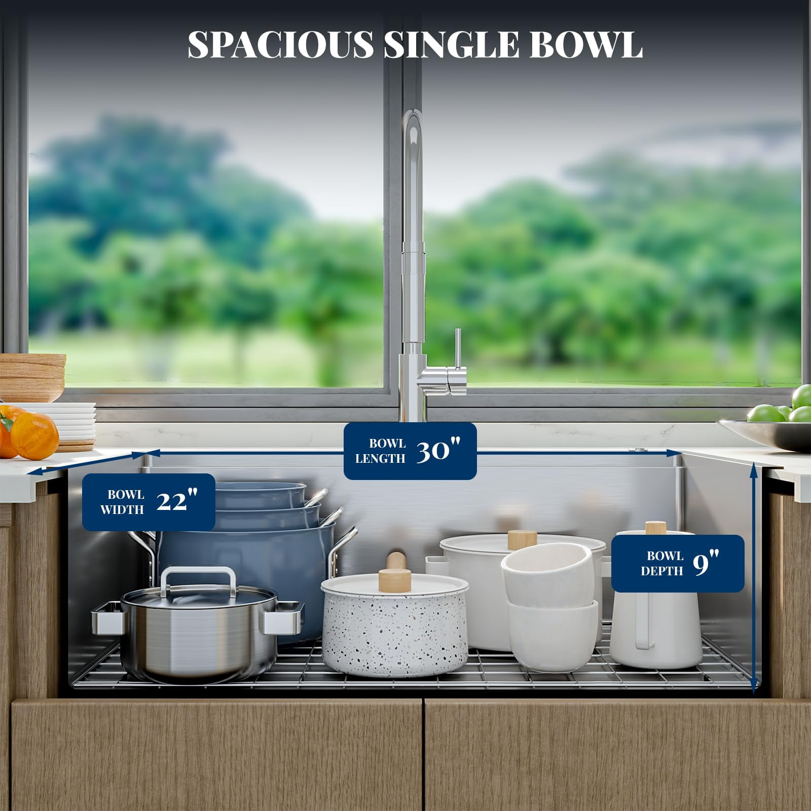 30 Inch Drop-In Kitchen Sink, 304 Stainless Steel Single Bowl Workstation Sink with Built-In Ledge, Bamboo Cutting Board, Drain Basket, Bottom Grid, Drain Assembly, and Roll-Up Rack