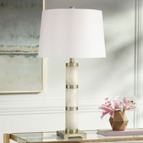 Possini Euro Design Fiona 29" Tall Column Modern Coastal End 3-Way Table Lamp White Brass Finish Alabaster Single Living Room Bedroom