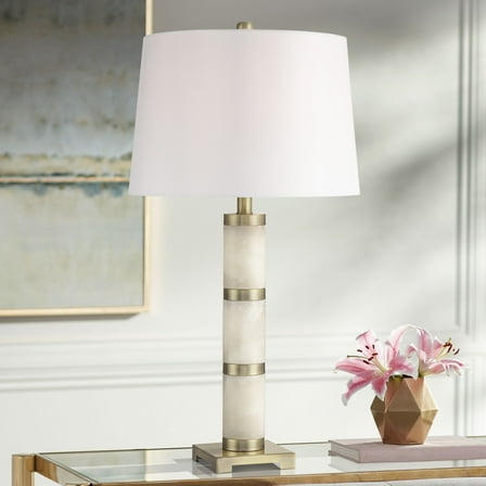 Possini Euro Design Fiona 29" Tall Column Modern Coastal End 3-Way Table Lamp White Brass Finish Alabaster Single Living Room Bedroom