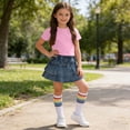 thumbnail image 4 of Cethrio Girls Cotton Outfit Sets, Summer Short Sleeve 3 Piece T-shirts Skirts and Socks Set Pink Size 10-12, 4 of 7