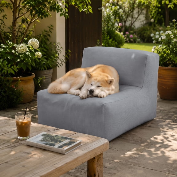 Vornel Deep Grey Outdoor Bean Bag Sofa, 330gsm Waterproof Olefin Washable Cover Shredded Foam Single Module Couch for Living Room Combination Apartment Patio Indoor Leisure