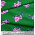 thumbnail image 2 of Soimoi Green Japan Crepe Satin Fabric Leaves & Rose Floral Print Fabric by the Yard 42 Inch Wide, 2 of 3