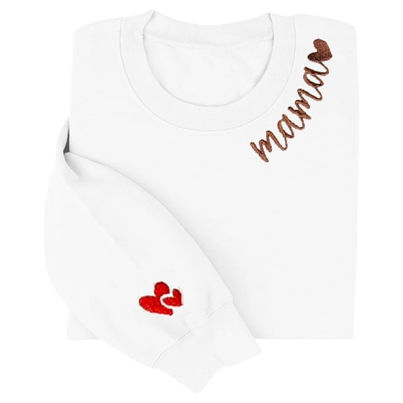 Mama Sweatshirts for Women Heart Long Sleeve crew neck oversized Shirts Pullover Mothers Day Tops (XL, White)