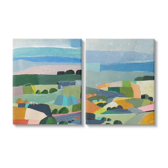 Stupell Industries Modern Farmland & River Landscape Painting Gallery Wrapped Canvas Art Print Wall Art, 16 x 20, Set of 2