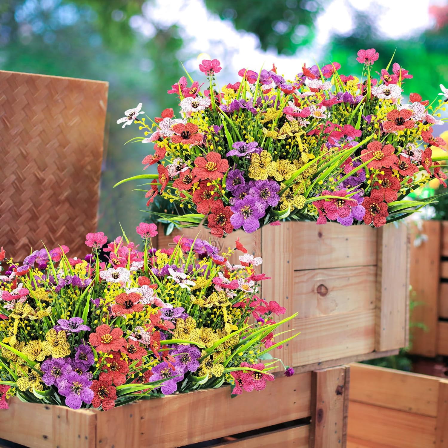 10 Bundles Outdoor Artificial Flowers UV Resistant Plastic Fake Plants Faux Silk Flowers for Home Indoor Outside Front Porch Pots Potted Garden Decoration (Mixed Color)