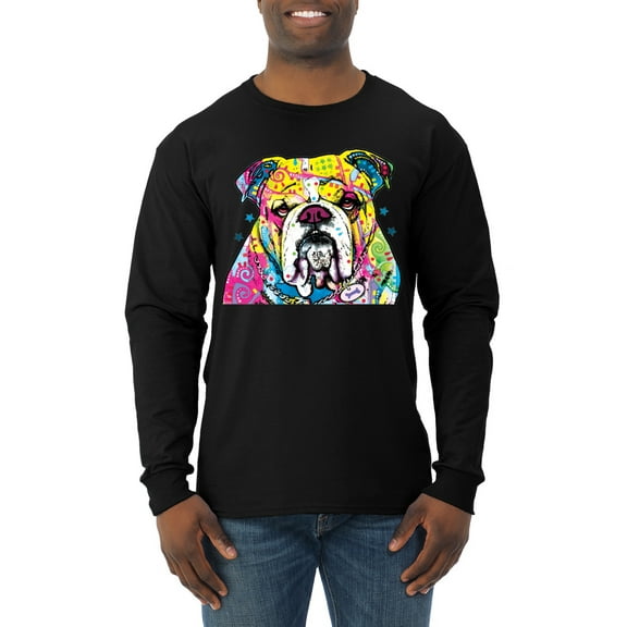 Wild Bobby Dean Russo Neon Colorful Pug Dog The Bulldog Dog Lover Men Long Sleeve Shirt, Black, Small