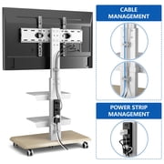 RTVR Rolling TV Stand Modern 3 Shelves for TVs up to 85 inch, Wood Base for Home Office, White