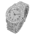 thumbnail image 2 of Charles Raymond Mens Big Rocks Blinged Out Bezel with Color Roman Numerals Big Face Iced Out Rollie Luxury Look Hip Hop Wristwatch - ST10327 RN Single (Silver Royal BLK R#), 2 of 3
