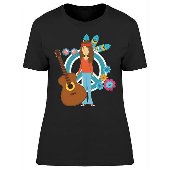 Woman Hippie With Guitar T-Shirt Women -Image by Shutterstock, Female Medium