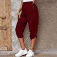 thumbnail image 2 of Pantalones cortos de mujer con hebilla y dobladillo enrollable, cintura elástica, bolsillos laterales, pantalones sueltos informales de Color puro, 2 of 6