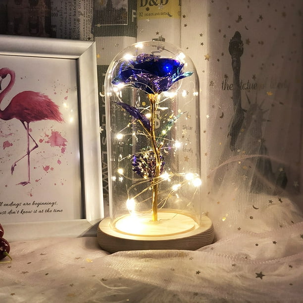 La Bella y la Bestia, rosa, flor encantada con luz LED en cúpula de cristal para Navidad, Día de San Valentín, Día de la Madre, cumpleaños, el mejor regalo para novia, esposa, mujer, ella, colorido Fokelyi ZJWJ623-4