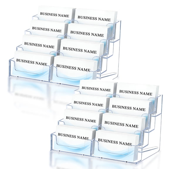 LANNEY 2 Pack Acrylic Business Card Holder for Desk, 8 Slots Clear Plastic Multiple Business Card Display Rack with 4 Tier, Business Card Organizer Card Stand for Office Exhibition Home