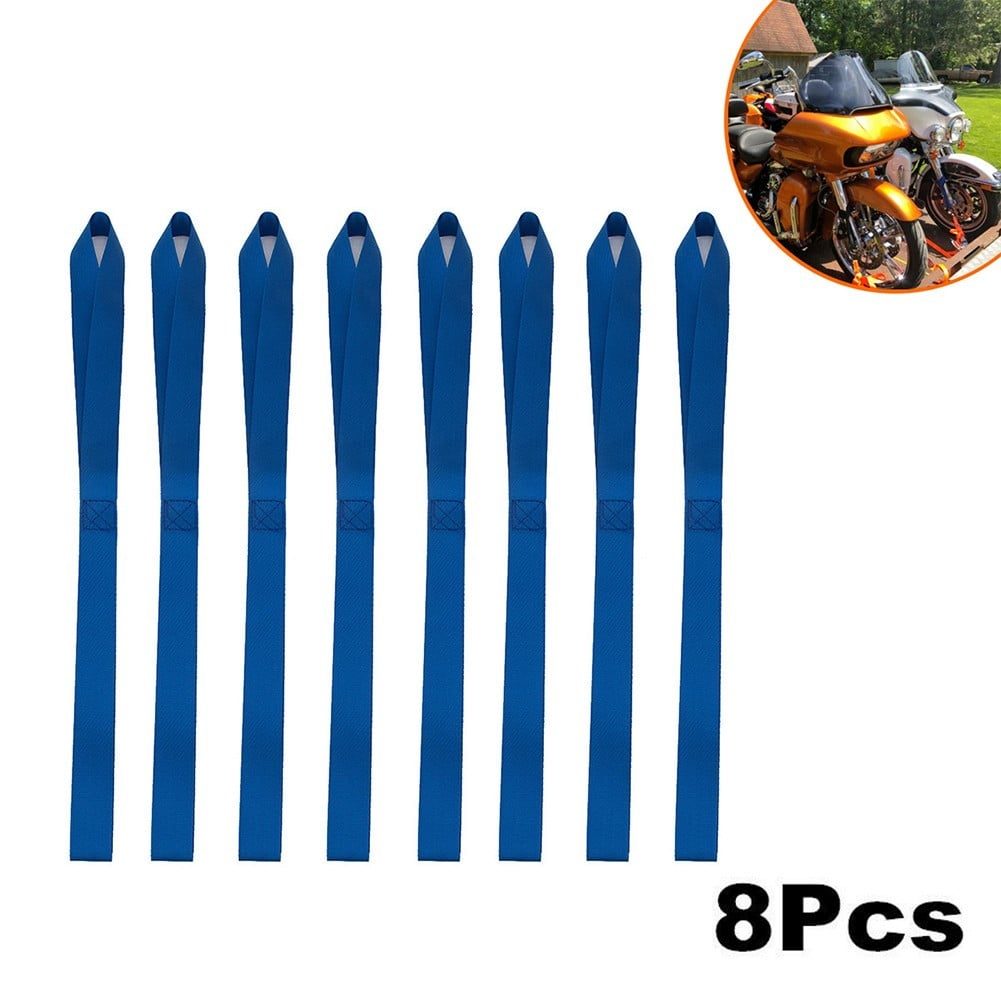 8pcs Soft Loop Tie Down Straps Blue Fits Motorcycle Snowmobile ATV UTV Dirtbike 
