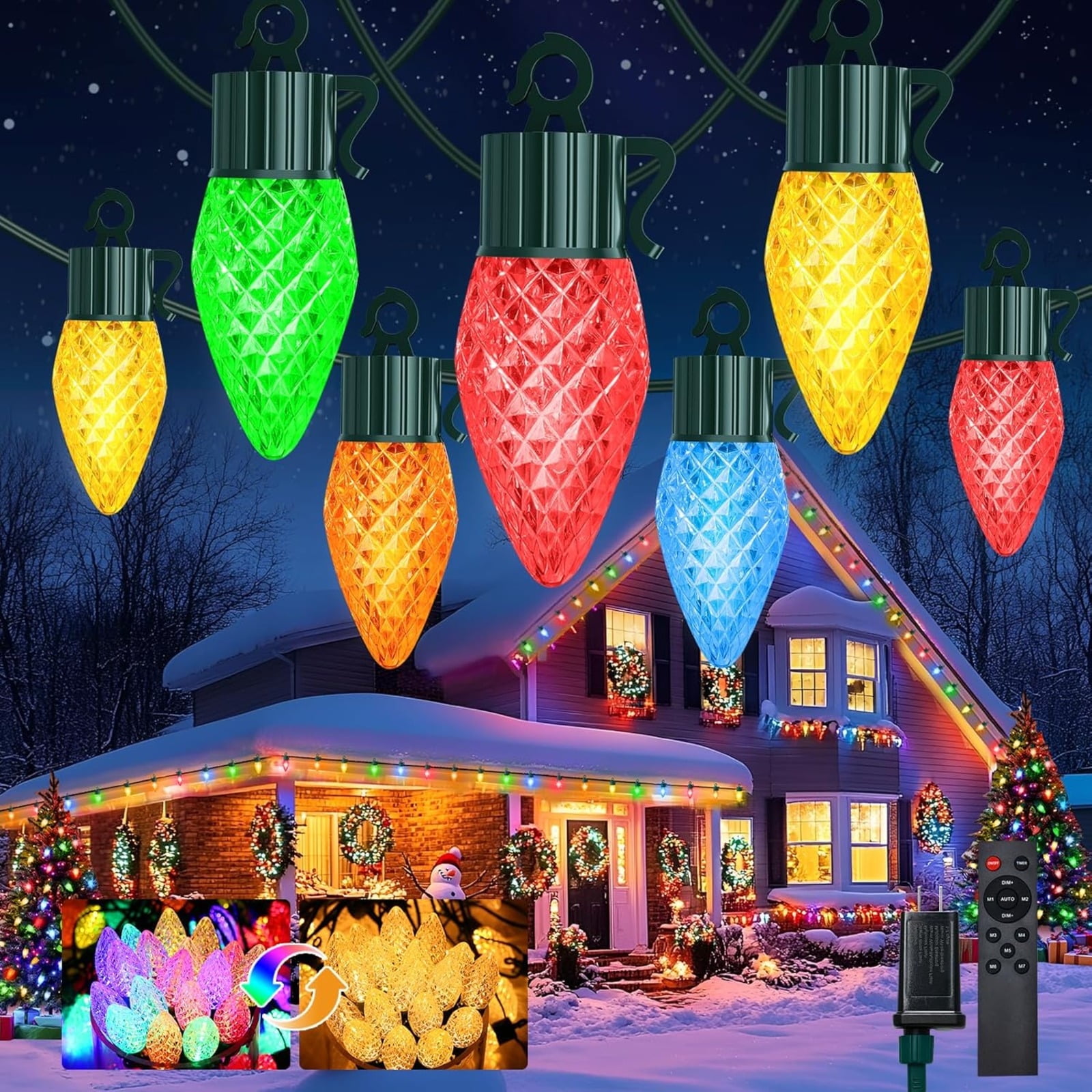 C9 LED String Lights Outdoor with Remote Control, 168FT(84x2) RGB String Lights with Timer, Waterproof Outdoor Lights for Roofline Patio Garden Wedding Party Tree Decoration
