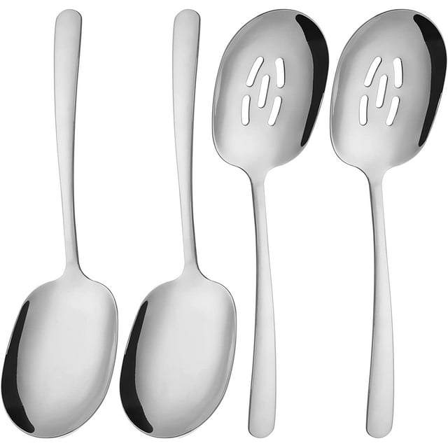 Arboraoe Ustensiles de Service en Acier Inoxydable 304, Comprend 2 Cuillères de Service et 2 Cuillères à Fentes, Ensemble de Cuillères de Service, Lavable au Lave-Vaisselle (2 Cuillères de Service et 2 Cuillères à Fentes)