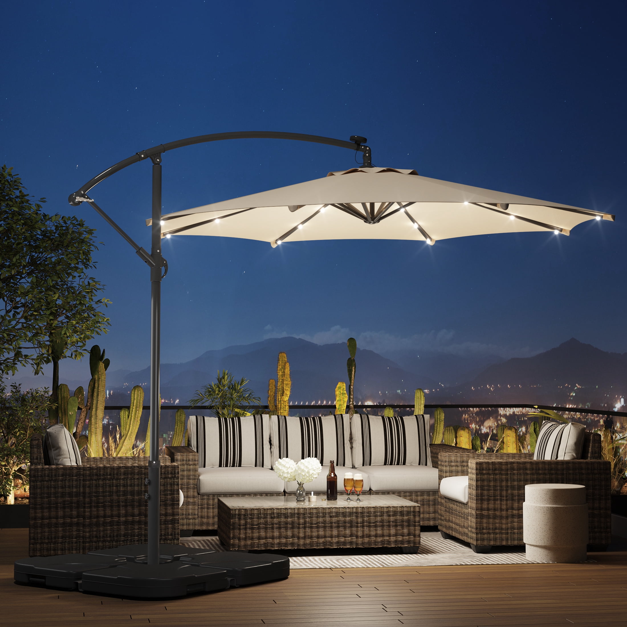 Westin Outdoor 94" Beige Solid Print Octagon Offset and Cantilever Patio Umbrellas