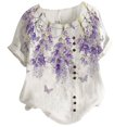 thumbnail image 1 of CHOK Hauts d'Été pour Femmes Tendance Lin Coton Confortable Manches Courtes Chemises Habillées Blouses Col Rond Hauts d'Été 2024 Imprimé Floral T-Shirts Décontractés Tunique Plus, 1 of 4