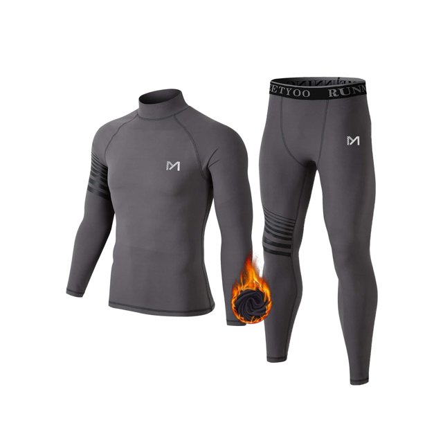 Mens 2pc Thermal Underwear Set Long Sleeve Crew Neck Top Base Layer
