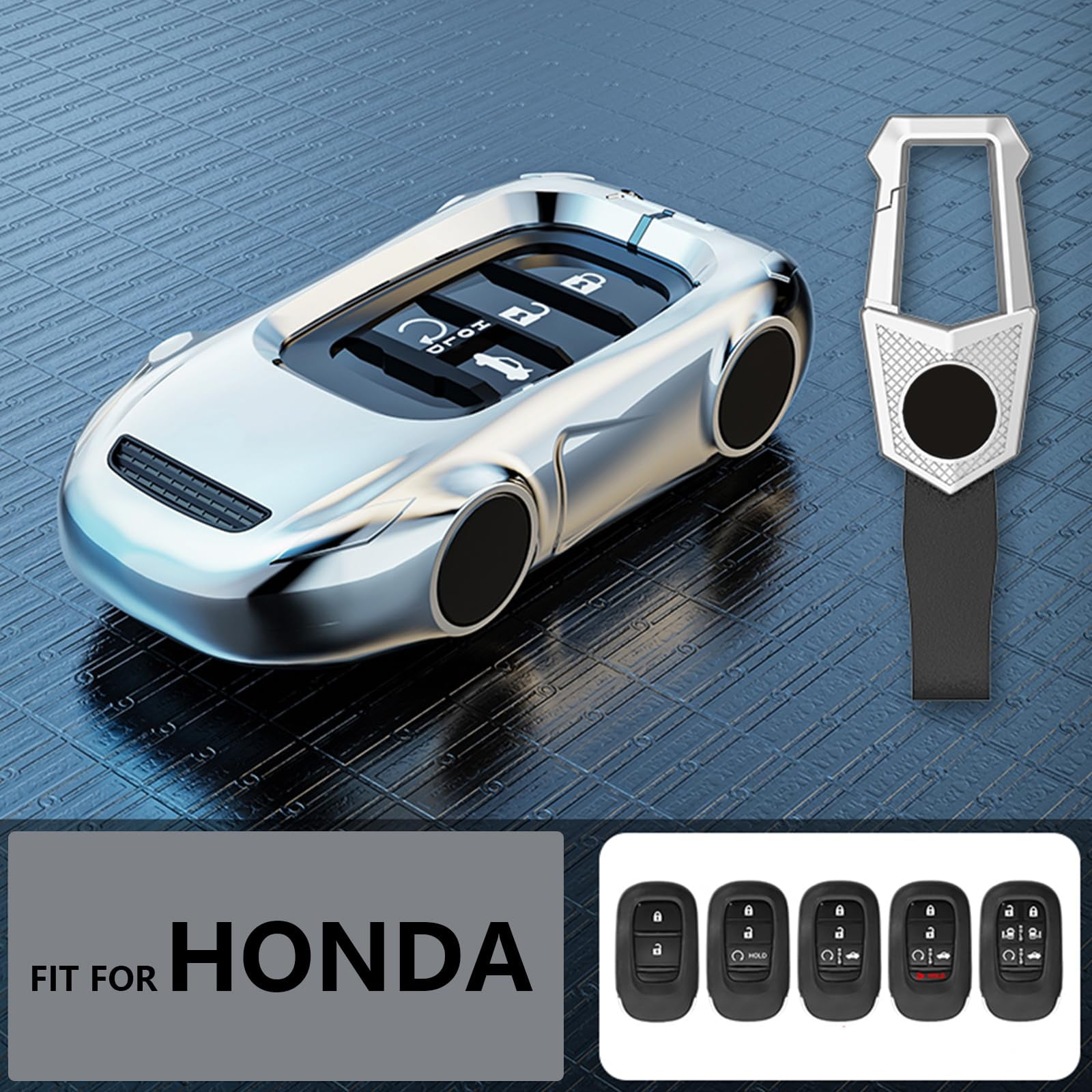 Key Cover Case, Zinc Alloy Metal Smart Key Fob Case Protector Shell Compatible with 2022 2023 2024 Honda Accord Civic HR-V CR-V Pilot