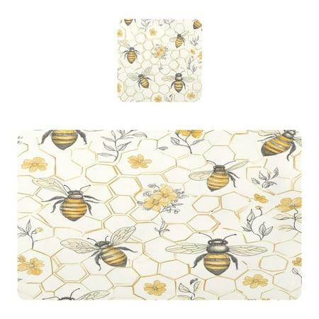

Wobogo Honeycomb with Bees Pattern Placemats Coasters Set of 1 Heat-resistant Non-slip Easy to Clean Square Dinner Plate Mat