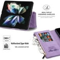 thumbnail image 3 of Wallet Case for Samsung Galaxy Z Fold 4 5G, Vintage Premium PU Leather Cover Flip Case with Card Slots Magnetic Closure Zipper Pocket Kickstand Handbag with Hand Strap - Purple, 3 of 14