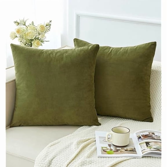 Pack of 2 Olive Green Pillow Cover s 16x16 Inch Decorative Throw Pillow Cover , Velvet Pillowcases for Couch Sofa Bed, Home Boho Decor, Modern Farmhouse Soft Cushion Covers
