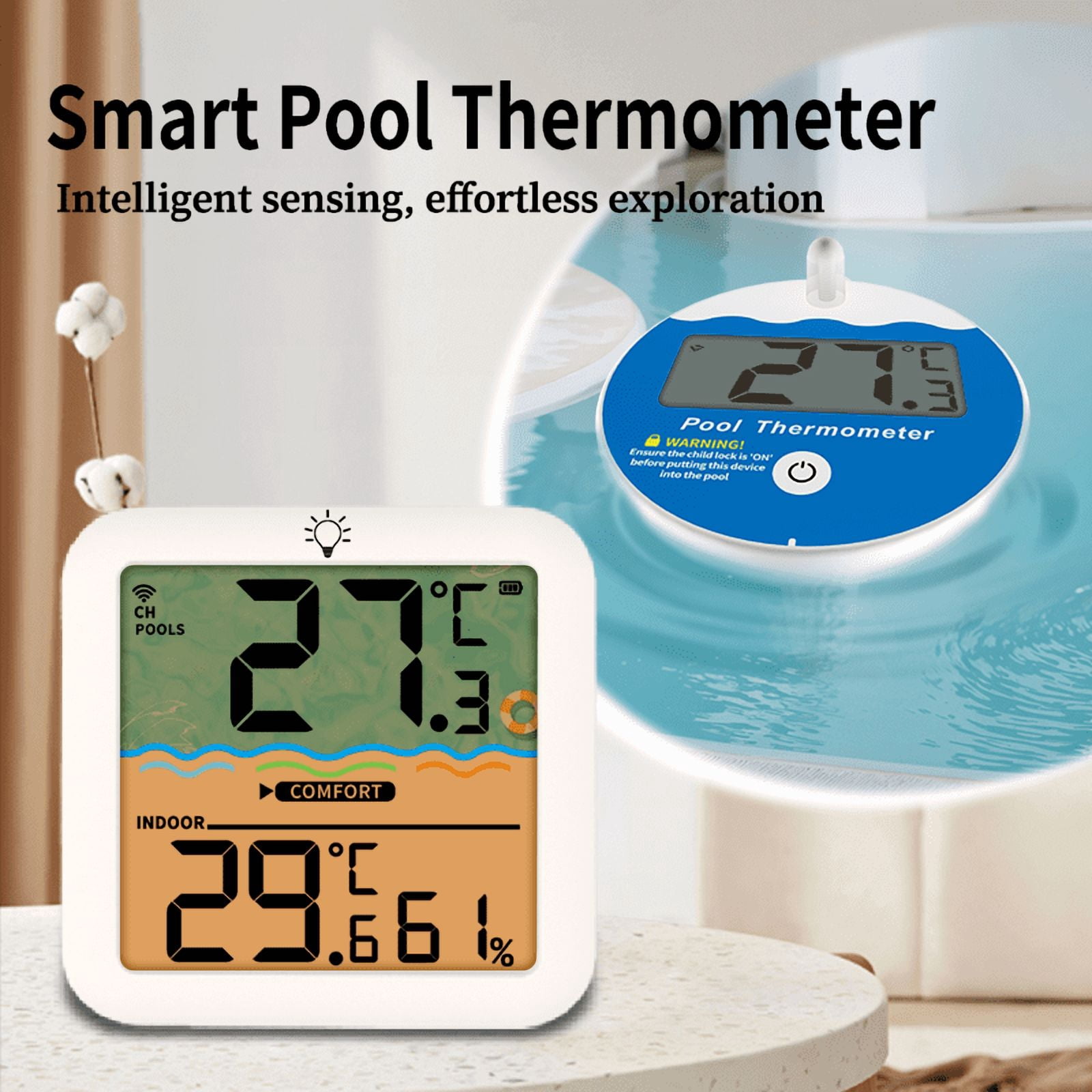 Wireless Pool Thermometer with Receiver, Floating Digital Water Thermometer for Swimming Pool, Hot Tub & Spa, Accurate Temperature Sensor, Indoor Outdoor