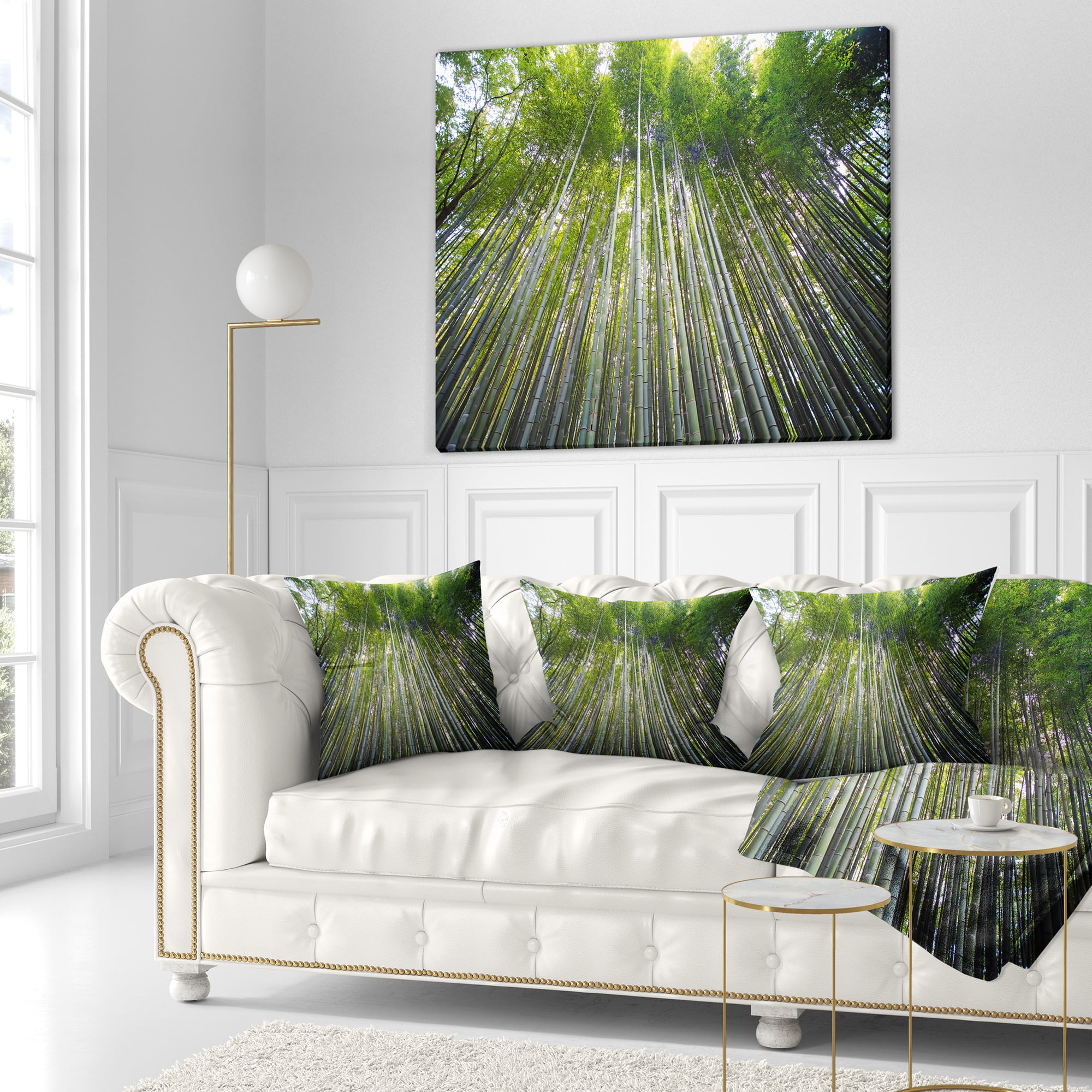 Designart Bamboo forest of Kyoto Japan. - Forest Throw Pillow - 16x16