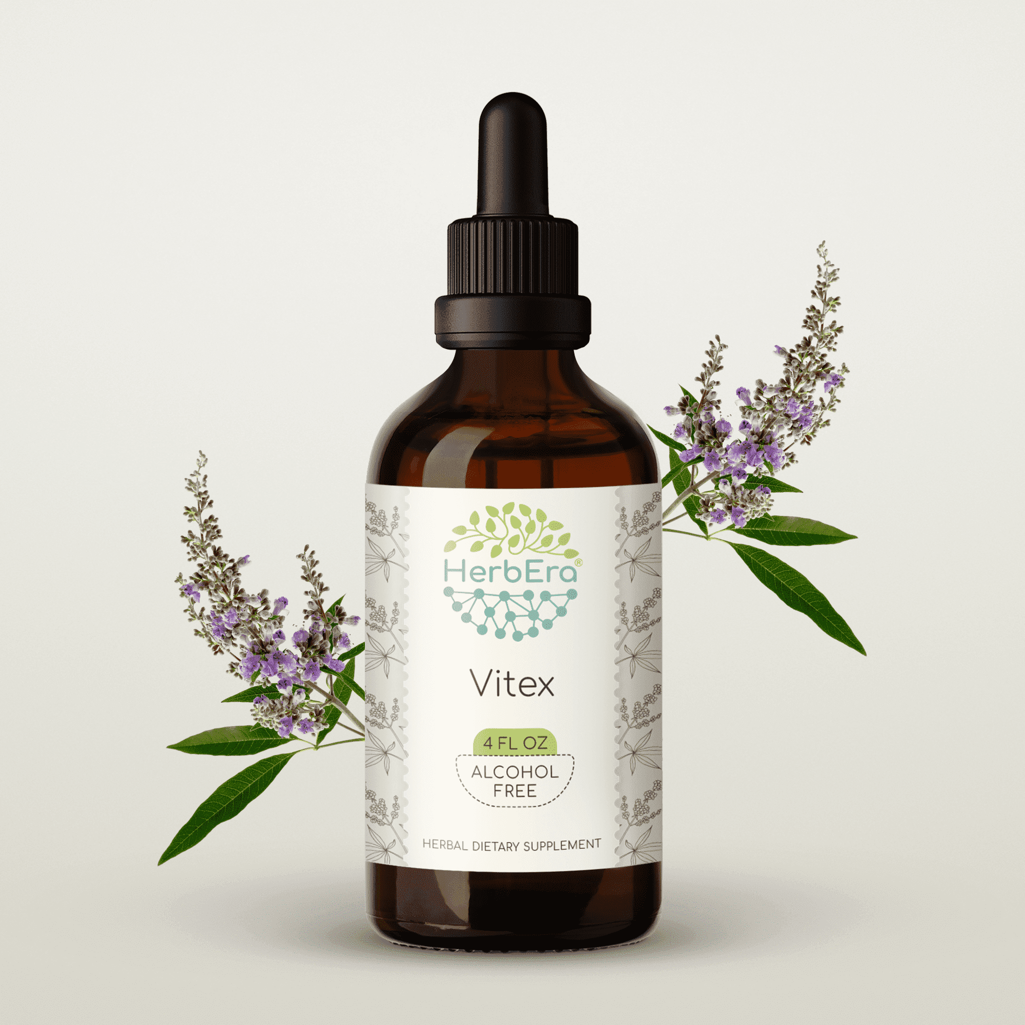 HerbEra Vitex Tincture, Herbal Dietary Supplement for Hormonal Balance Support, Vitex (Chaste Tree, Vitex agnus-castus) Dried Berry Extract, Natural, Alcohol-Free, Drops 4 oz