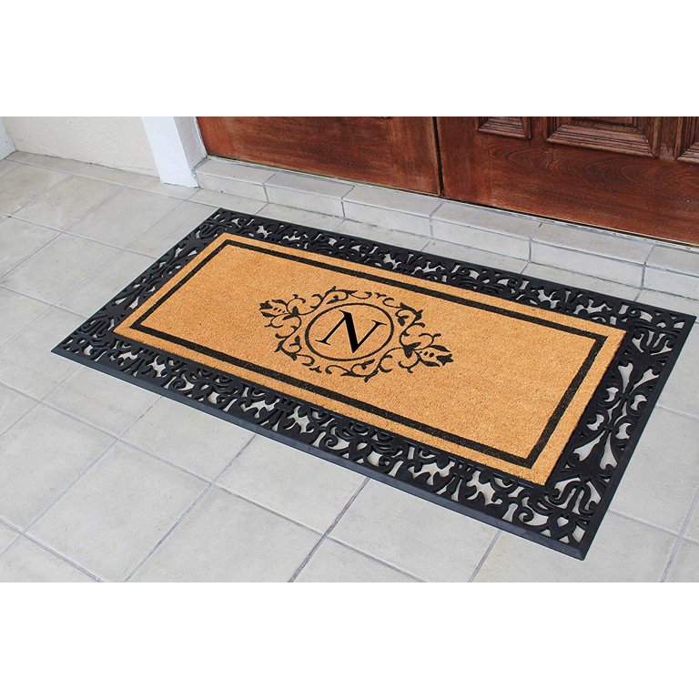 A1hc Paisley Border Black 30 in. x 48 in. Rubber Pin Mat Heavy Duty Double Door Mat