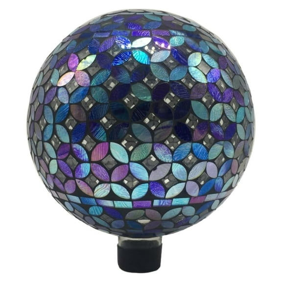 Blue & Geometric Tile Gazing Globe, 10 inches - Handcrafted Mosaic Glass Décor with Hanging Chain for Garden, Patio & Home Multicolor