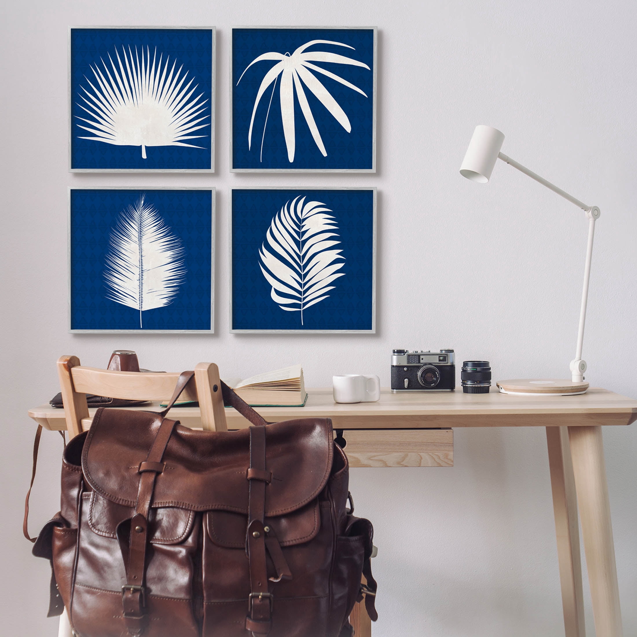 Stupell Industries Contemporary Plant Leaf Silhouettes Graphic Art Gray Framed Art Print Wall Art, Set of 4, Design by Susan Jill
