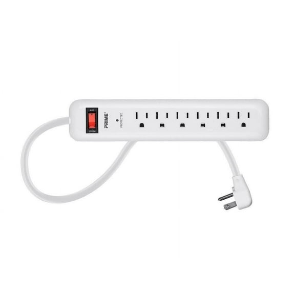 6 Outlet Surge Protector Power Strip with Low-Profile Plug with 8ft Cord, 1000 Joules, White