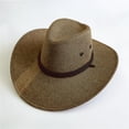 thumbnail image 3 of LIZUOJUN Men's Brown Straw Panama Hat Wide Brim Western Cowboy Sun Hat Breathable Summer Beach & Outdoor UV Protection Hat Khaki One Size, 3 of 6