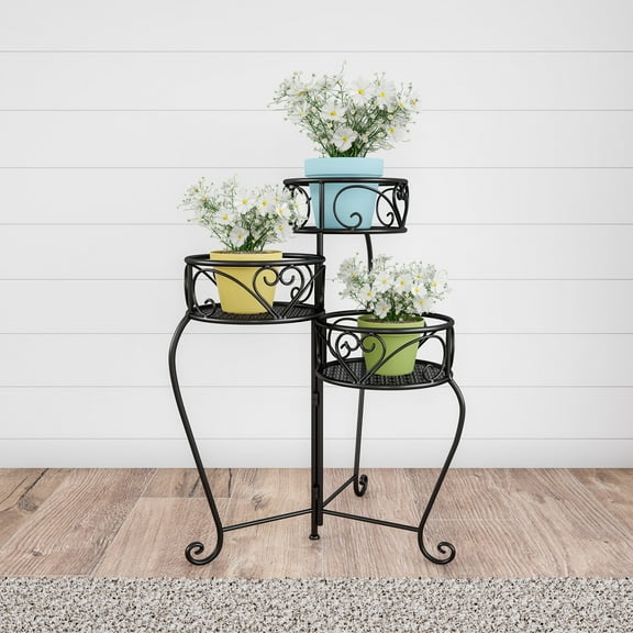 Pure Garden 3-Tier Indoor or Outdoor Folding Plant Stand (Black)