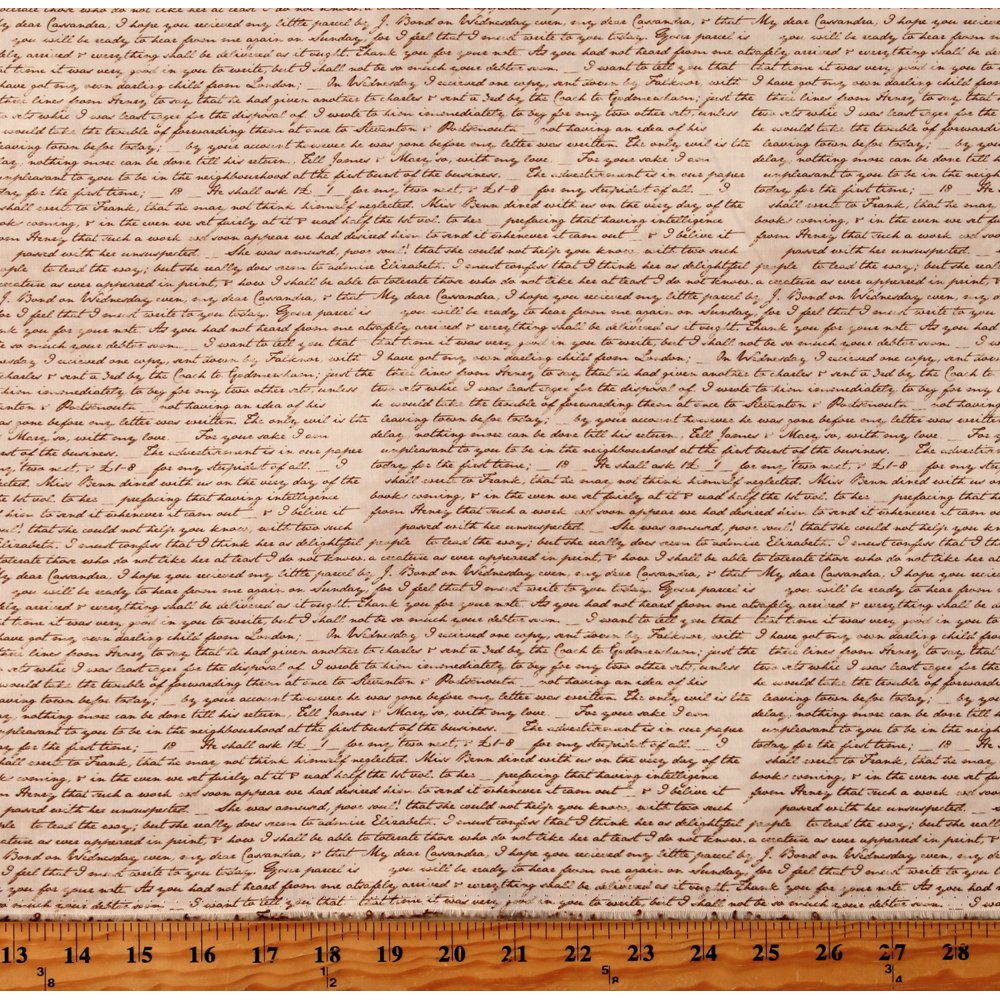 Cotton Cursive Words Script Vintage Handwriting Words Tan Cotton Fabric