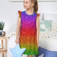 thumbnail image 3 of Fotbe Rainbow Glitter Vestido de Dormir para Niñas de 3 a 10 Años, Mangas Cortas, Estilo Princesa, Pijama Camisón con Mangas Voladas-Large, 3 of 5