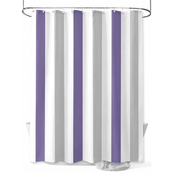 Shower Curtains for Bathroom-72"x72", Modern Minimalist Purple Gray Stripe Waterproof Bath Curtain Grommet Shower Curtain Set with Hooks, Geometric Line Art Washable Bath Accessories